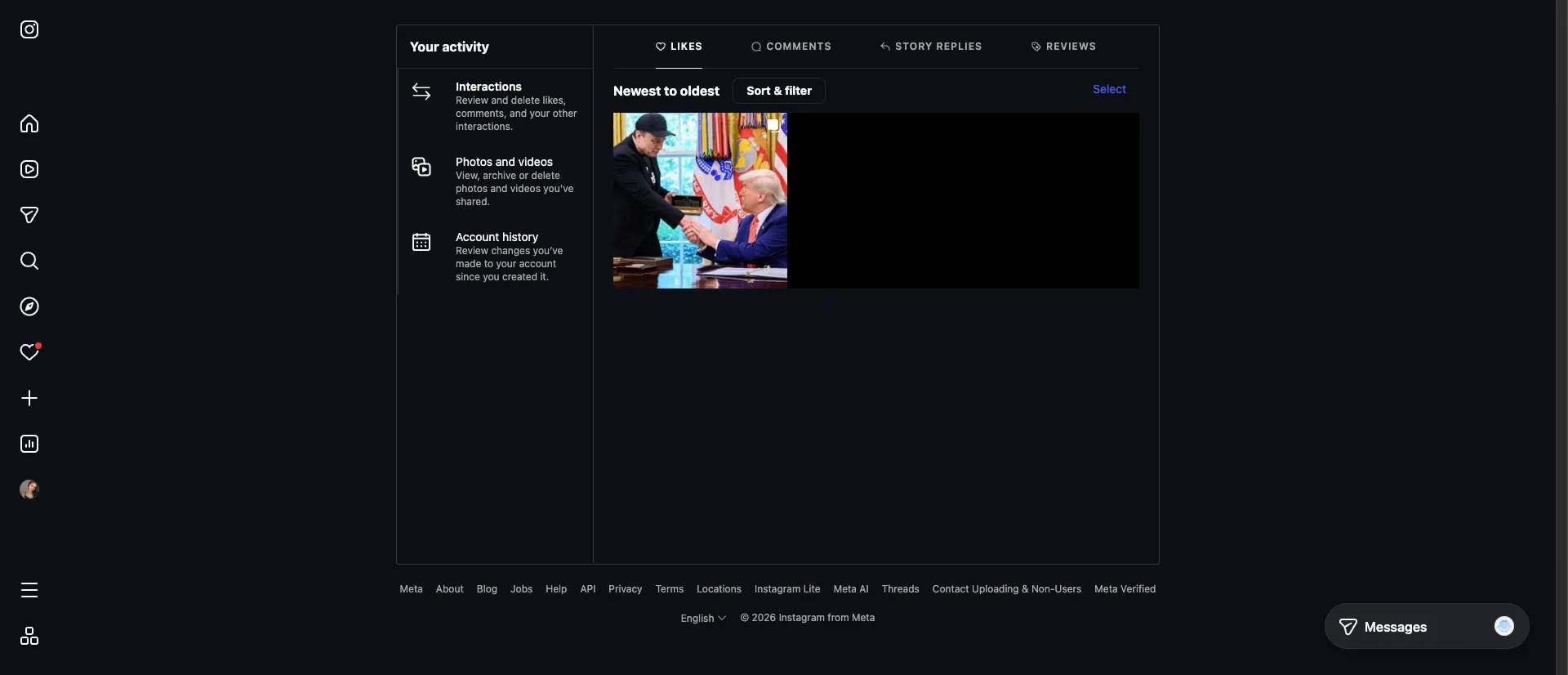 Your Activity page on Instagram