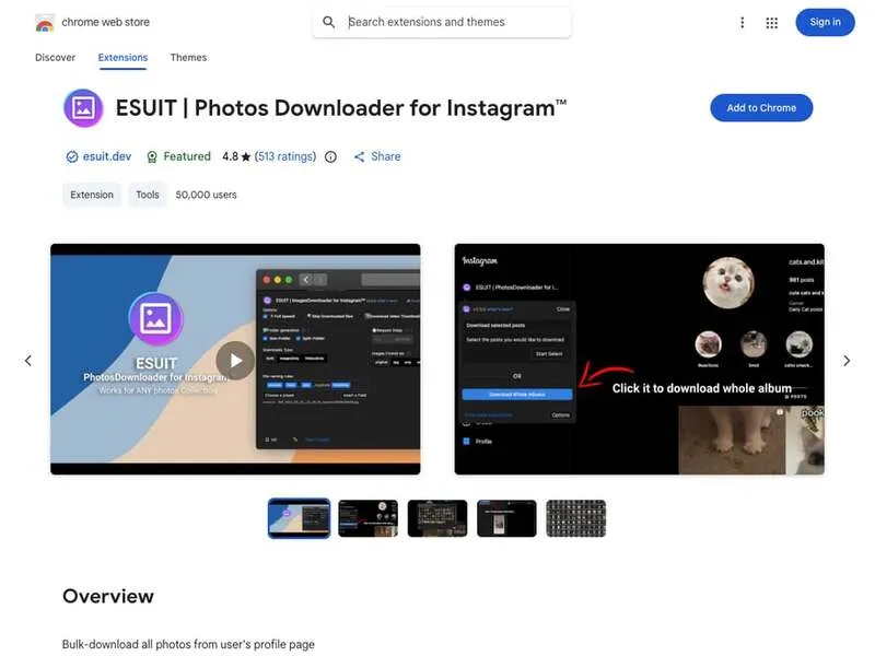 ESUIT Photos Downloader for Instagram Chrome Extension
