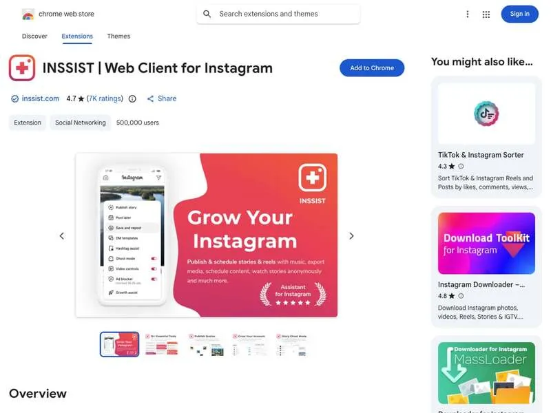 INSSIST Web Client for Instagram Chrome Extension