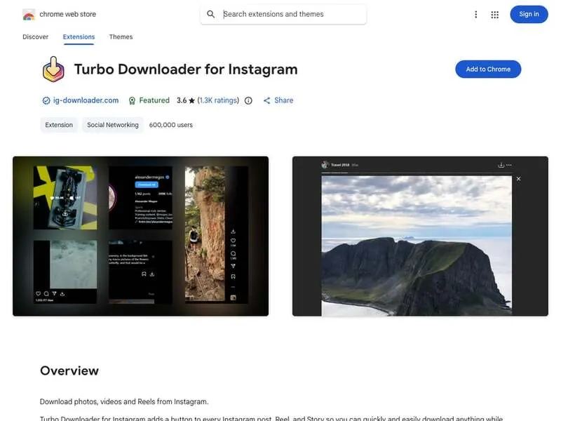 Turbo Downloader for Instagram Chrome Extension